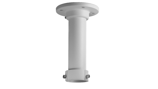 Witte aluminium hangbevestiging voor Hikvision dome camera's met plafondplaat en 200 mm buis.