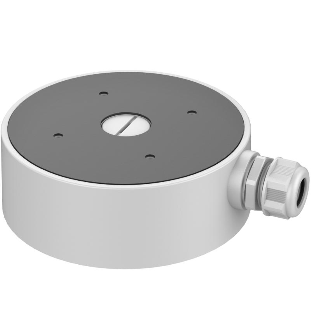Witte Hikvision DS-2280ZJ-WA160 aluminium aansluitdoos (Ø160mm) voor dome camera's met kabelwartel.