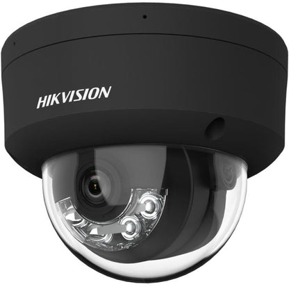 Zwarte Hikvision 8MP ColorVu mini dome IP-camera met 2.8mm lens en heldere koepel voor 4K beveiliging.