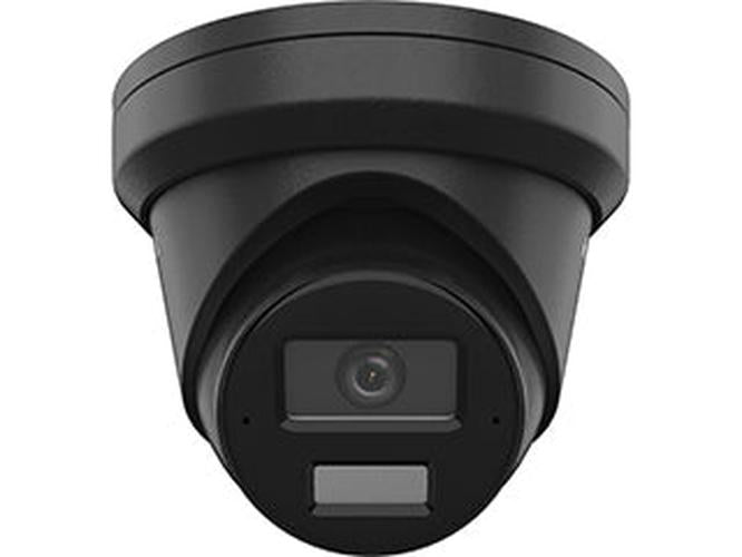 Zwarte Hikvision 8MP 4K AcuSense dome beveiligingscamera met IR-sensor en ingebouwde microfoon.