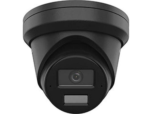 Zwarte Hikvision 8MP 4K AcuSense dome beveiligingscamera met IR-sensor en ingebouwde microfoon.