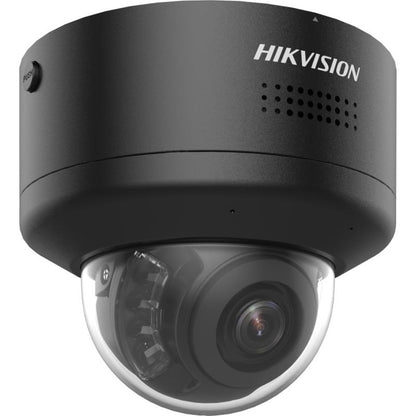 Zwarte Hikvision 4MP ColorVu PTZ mini dome IP-camera met varifocale lens en ingebouwde luidspreker.
