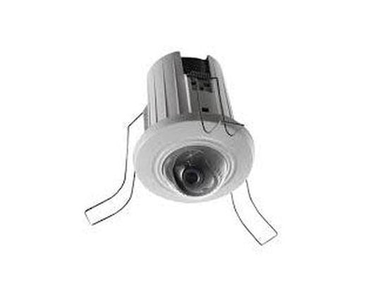 Witte Hikvision 4MP AcuSense mini dome camera met inbouwclips voor discrete plafondmontage.