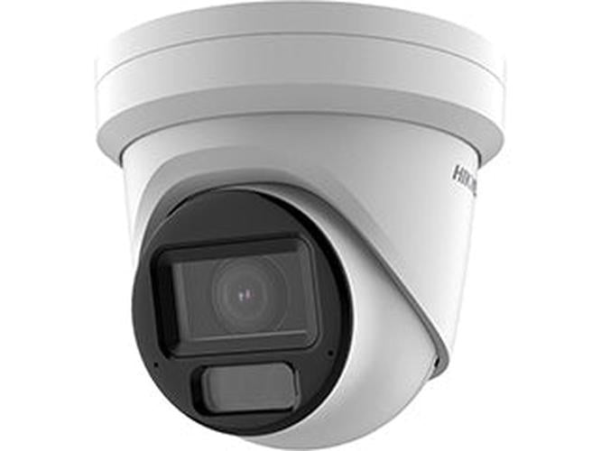 Witte Hikvision 4MP turret beveiligingscamera met varifocale lens en zwarte lensbehuizing voor plafondmontage.