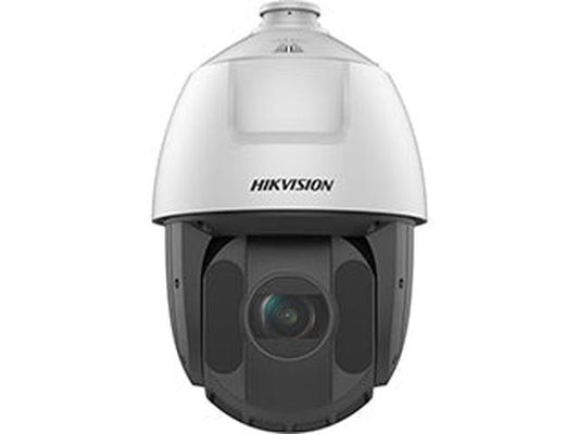 Witte Hikvision 4MP PTZ speed dome camera met 25x zoom, robuust IP66 en IK10 design voor professionele beveiliging.