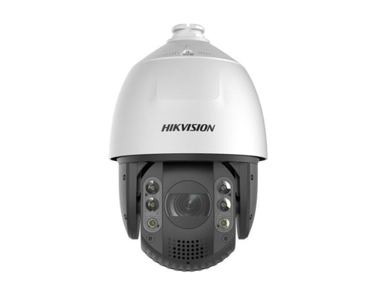 Witte Hikvision 4MP PTZ speed dome camera met zwarte lensmodule, 32x optische zoom en geïntegreerde infraroodverlichting.