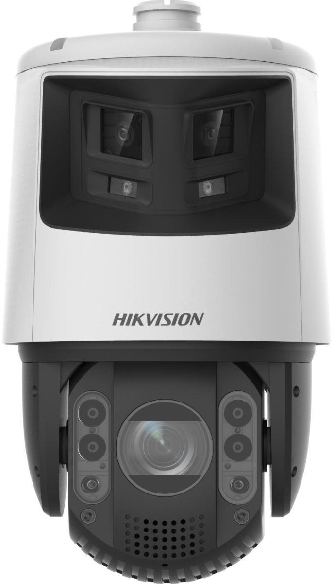 Witte Hikvision 4MP PTZ speed dome camera met 25x zoom, IR-verlichting en actieve afschrikking in een robuuste behuizing.