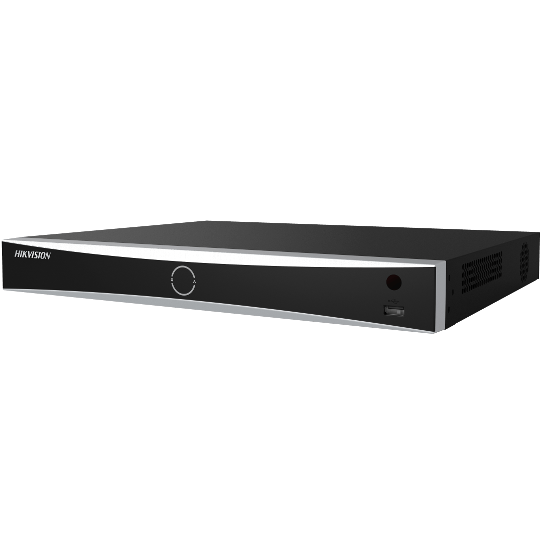 Zwarte Hikvision 16-kanaals AcuSense NVR met strak design, USB-poort en ventilatieopeningen aan de zijkant.