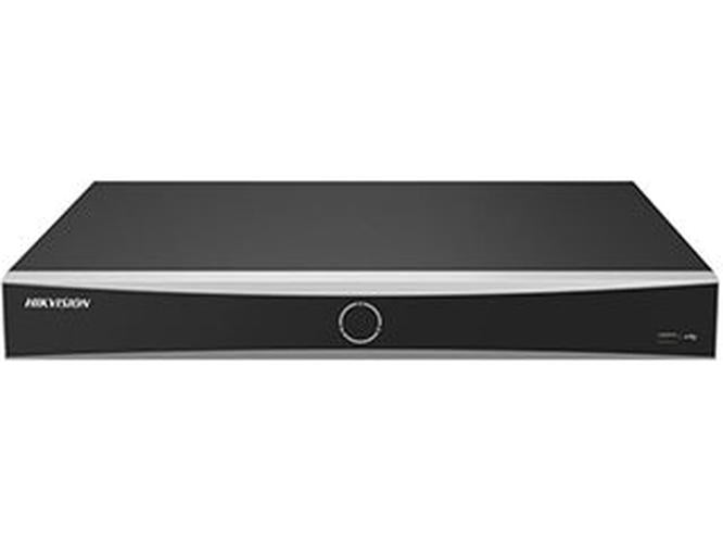 Zwarte Hikvision 16-kanaals AcuSense Vpro NVR met strak design en centraal bedieningspaneel.