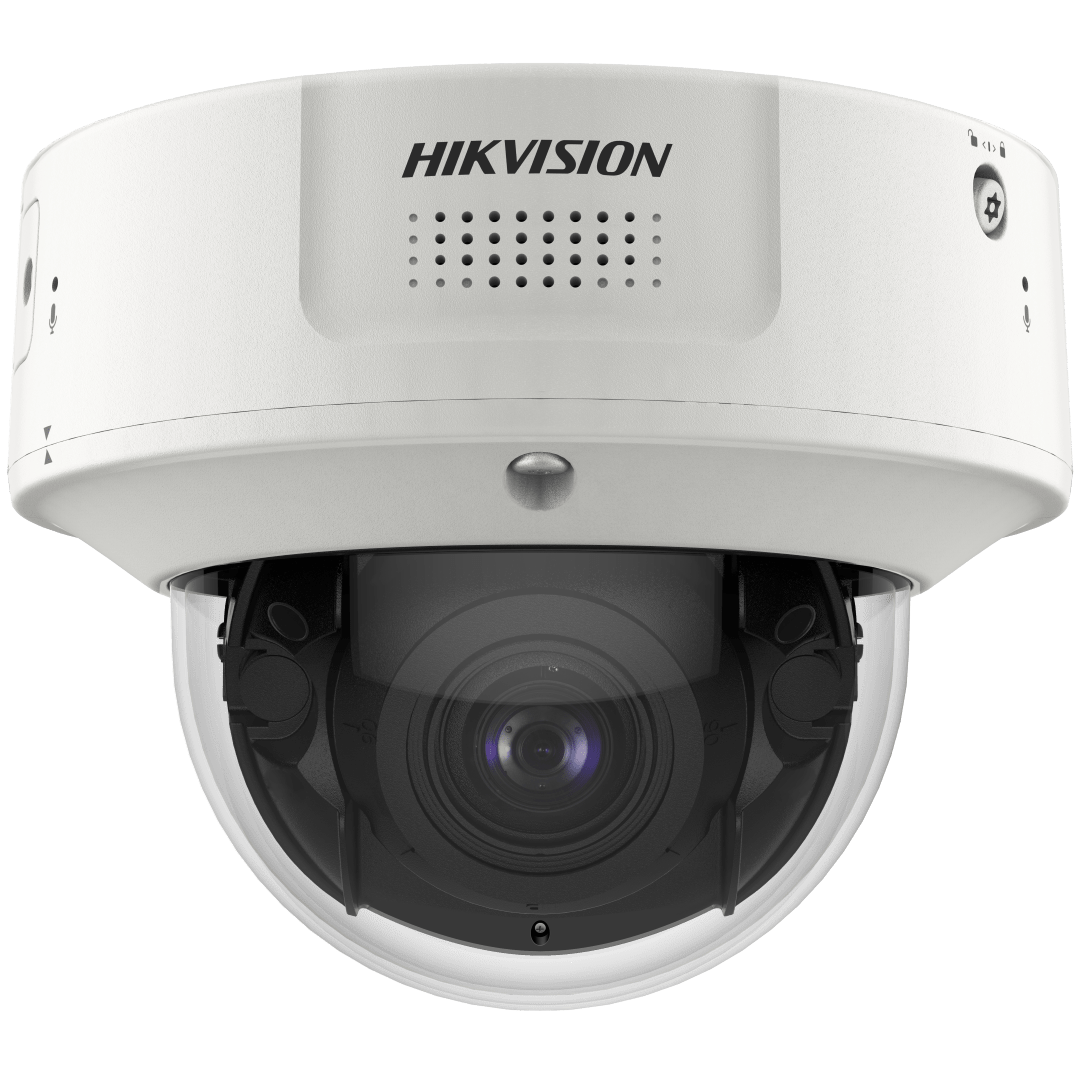 Witte Hikvision DeepinView dome IP-camera met 4MP lens en robuuste behuizing voor professionele buitenbewaking.