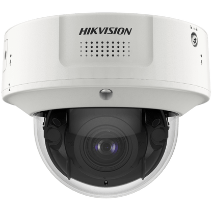 Witte Hikvision DeepinView dome IP-camera met 4MP lens en robuuste behuizing voor professionele buitenbewaking.