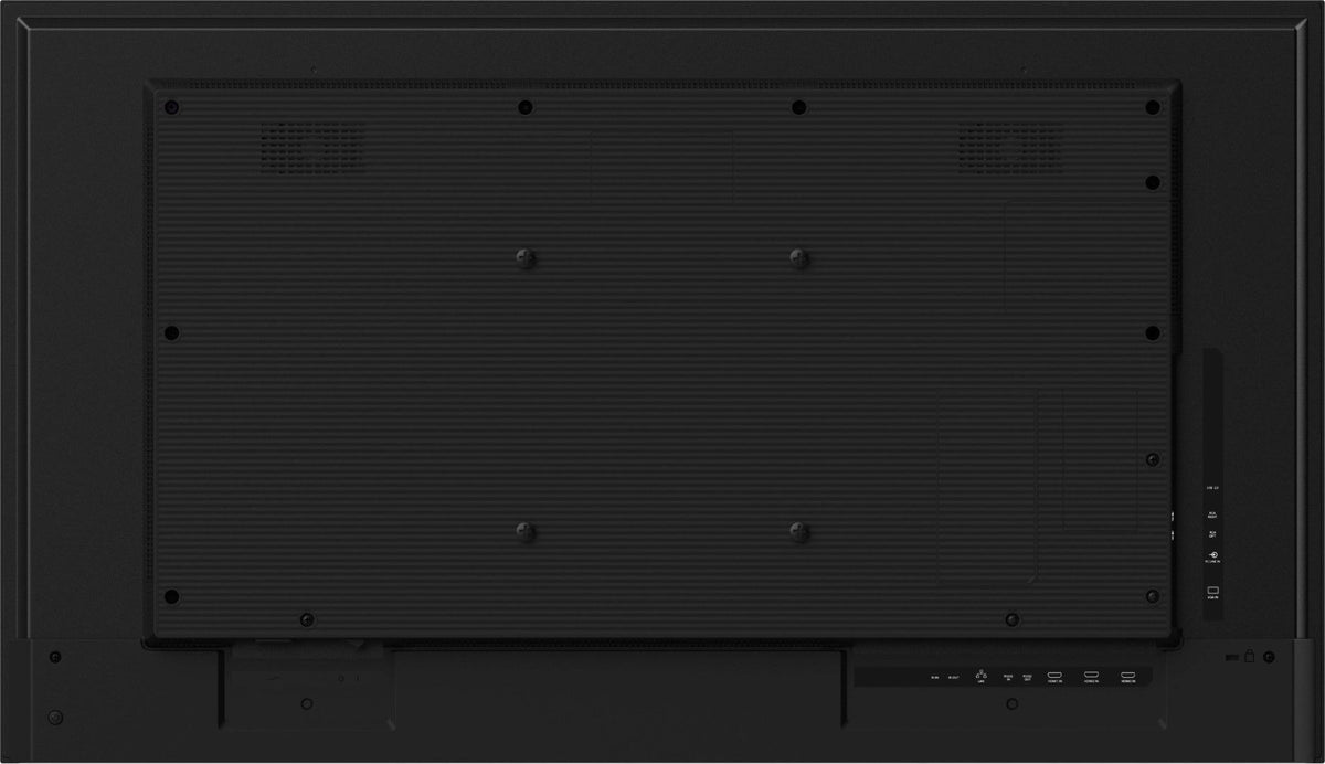Zwarte achterkant van de 43 inch Iiyama ProLite 4K monitor met VESA-bevestigingspunten en diverse aansluitingen.
