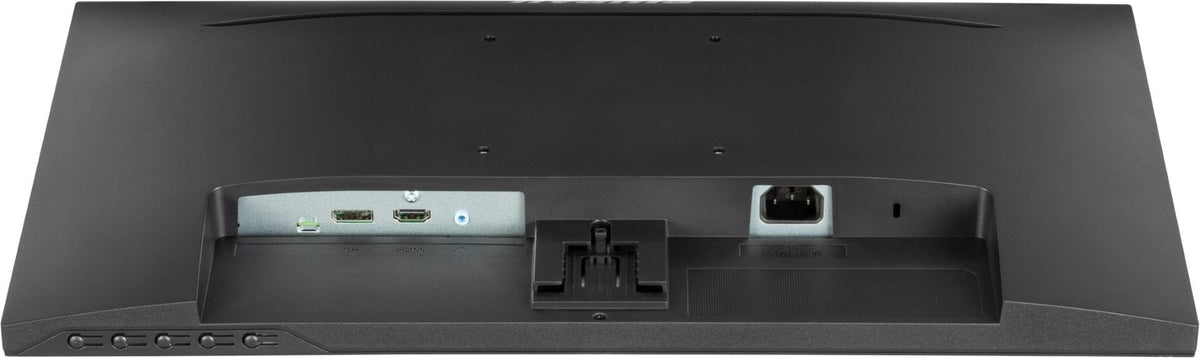 Zwarte achterkant van Iiyama ProLite monitor met HDMI, DisplayPort, audio-aansluiting en voedingsingang.