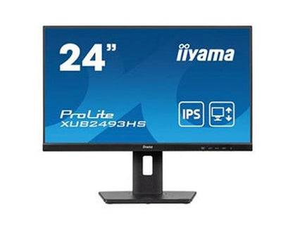 Zwarte 24 inch Iiyama ProLite IPS-monitor met edge-to-edge design en in hoogte verstelbare voet.