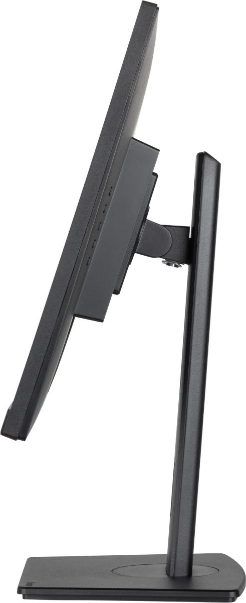Zijaanzicht van zwarte 27 inch Iiyama ProLite monitor met ergonomische, in hoogte verstelbare voet en slank design.