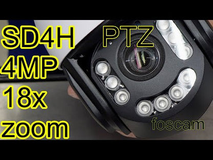 Foscam SD4H | 4MP WiFi PTZ Camera | 18x Optische Zoom | 355° Pan + 90° Tilt | IR Nachtzicht 60m | Auto-tracking | Dual-band WiFi | IP66 | ONVIF | Zwart
