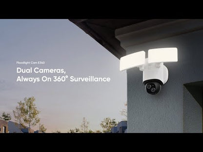Caméra projecteur Eufy E340 | Double objectif 2K+3K | PTZ à 360° | 2000 lumens | Suivi par IA | 24 h/24, 7 j/7 | Wi-Fi 6