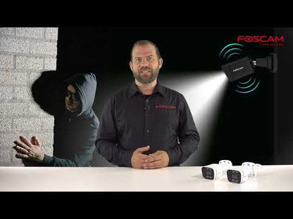 Foscam V8EP | Caméra bullet PoE 8 MP 4K | 4,0 mm fixe | 90,1° | Projecteur couleur + vision nocturne infrarouge | Détection par IA | Alarme sonore et lumineuse | IP66 | ONVIF | Blanc