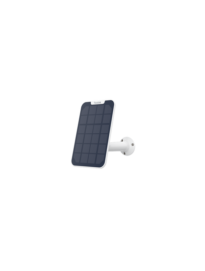 Reolink zonnepaneel met witte verstelbare muurbeugel voor draadloze beveiligingscamera's.