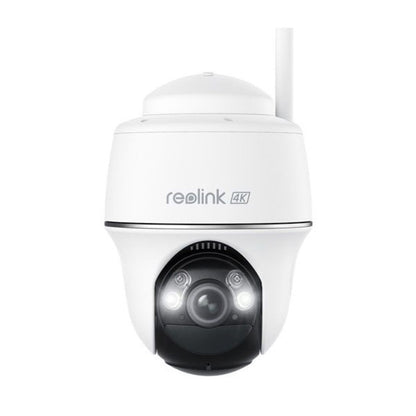 Witte Reolink B440 8MP 4K draadloze PTZ-buitencamera met spotlight en WiFi-antenne op een witte achtergrond.