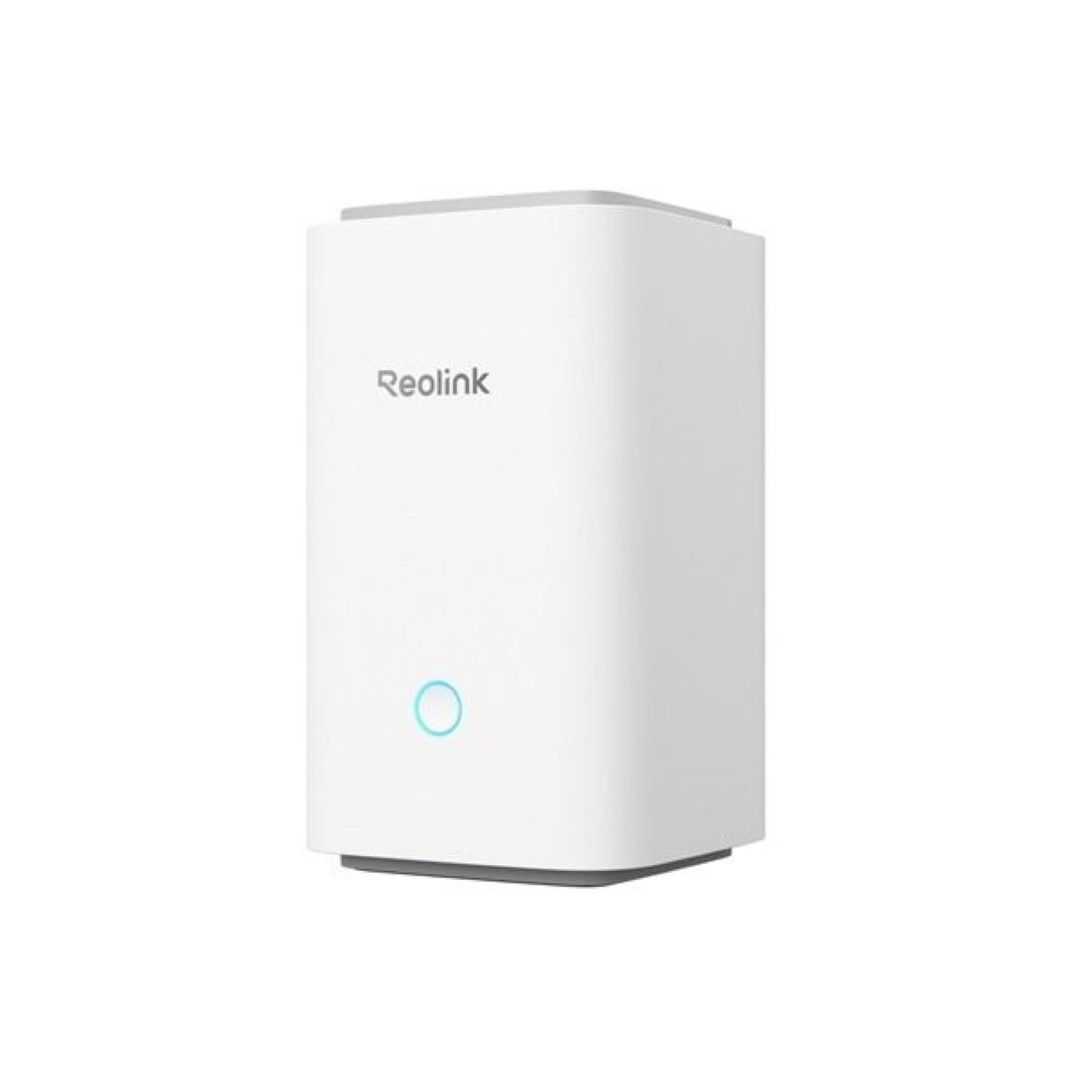 Witte Reolink Home Hub1 voor lokale opslag met blauwe statusindicator en strak, modern design.