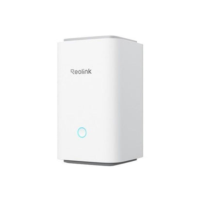 Witte Reolink Home Hub1 voor lokale opslag met blauwe statusindicator en strak, modern design.