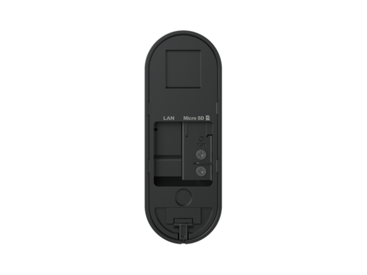 Zwarte achterkant van de Reolink D340W deurbel met zichtbare LAN-poort, MicroSD-slot en resetknop.