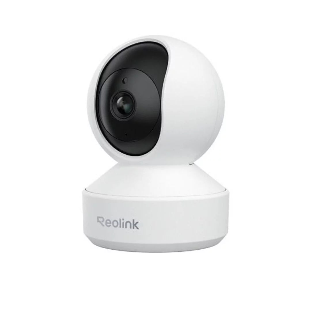 Witte Reolink E340 8MP WiFi PTZ-beveiligingscamera met zwarte lens en compact bolvormig design.