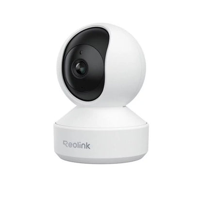 Witte Reolink E340 8MP WiFi PTZ-beveiligingscamera met zwarte lens en compact bolvormig design.