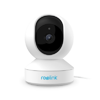Witte Reolink E340 8MP WiFi PTZ dome beveiligingscamera met zwarte lens en strak, compact design.