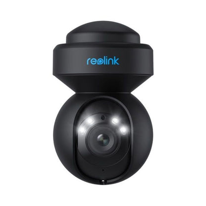 Zwarte Reolink E540 5MP WiFi PTZ dome camera met spotlight en lens voor scherpe bewakingsbeelden.
