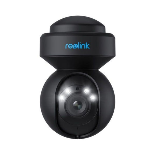 Zwarte Reolink E540 5MP WiFi PTZ dome camera met spotlight en lens voor scherpe bewakingsbeelden.