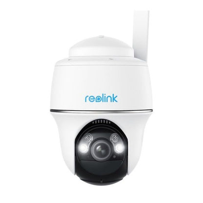Witte Reolink G440 5MP 4G PTZ-beveiligingscamera met antenne en ingebouwde led-verlichting voor nachtzicht.