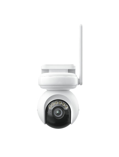 Witte Reolink G650 4G PTZ-beveiligingscamera met 2K-lens, ColorX-nachtzicht en externe antenne tegen witte achtergrond.