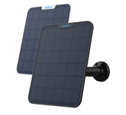 Reolink 6W zonnepaneel met zwarte verstelbare muurbeugel voor draadloze 4G beveiligingscamera.