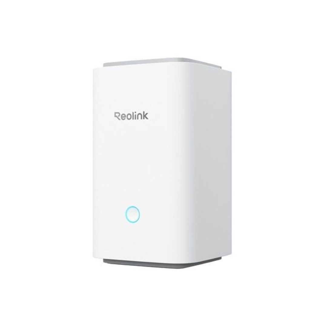 Witte Reolink Hub P1 WiFi 6 beveiligingshub met strak design en blauw statuslampje.