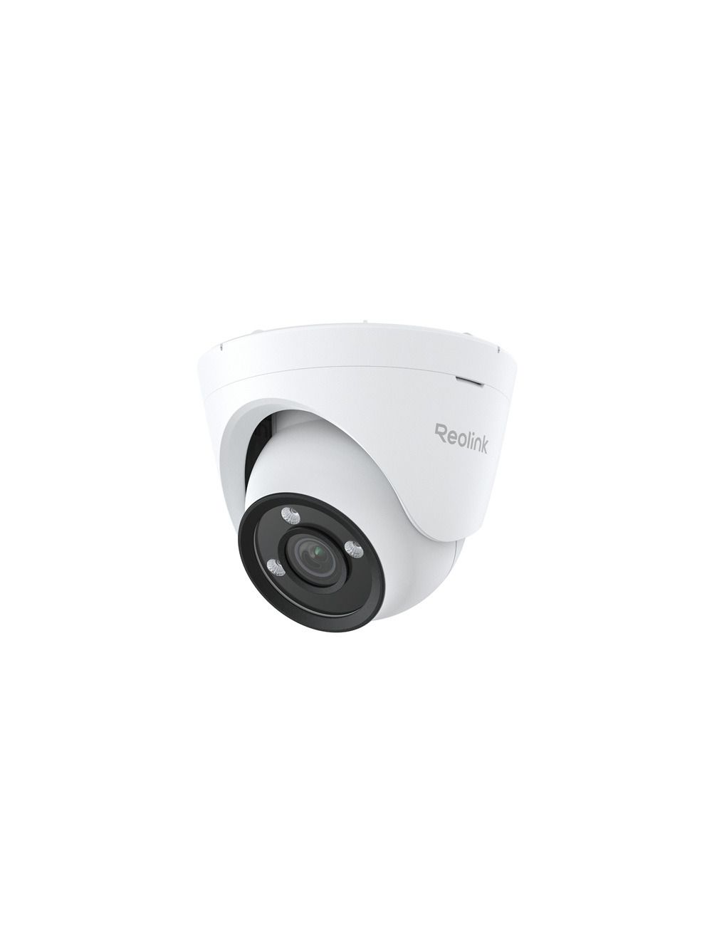 Witte Reolink P335X 4K PoE dome-beveiligingscamera met zwarte lens en ingebouwde ColorX nachtzichttechnologie.