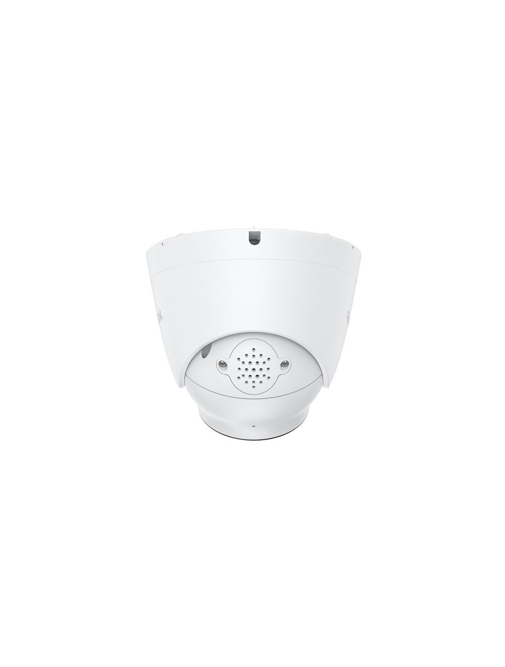 Witte Reolink P335X 4K PoE dome-beveiligingscamera met ingebouwde luidspreker voor buiten.