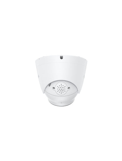 Witte Reolink P335X 4K PoE dome-beveiligingscamera met ingebouwde luidspreker voor buiten.