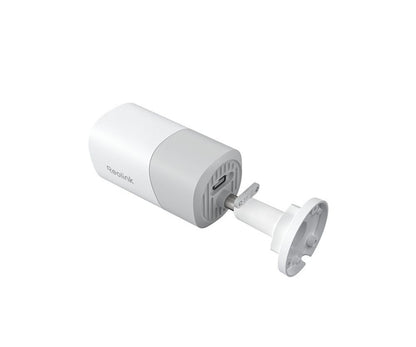 Witte Reolink 4K PoE bulletcamera met verstelbare montagebeugel en zichtbare SD-kaartslot aan de achterzijde.