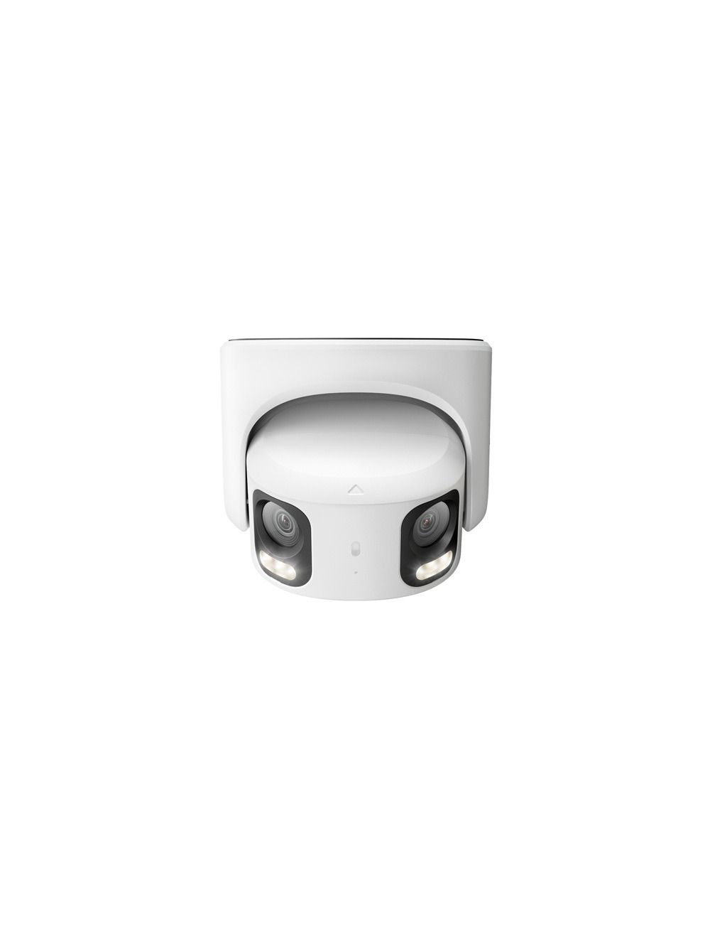 Witte Reolink 16MP dual-lens turret beveiligingscamera met 180° panoramisch zicht, ingebouwde spotlights en metalen behuizing.