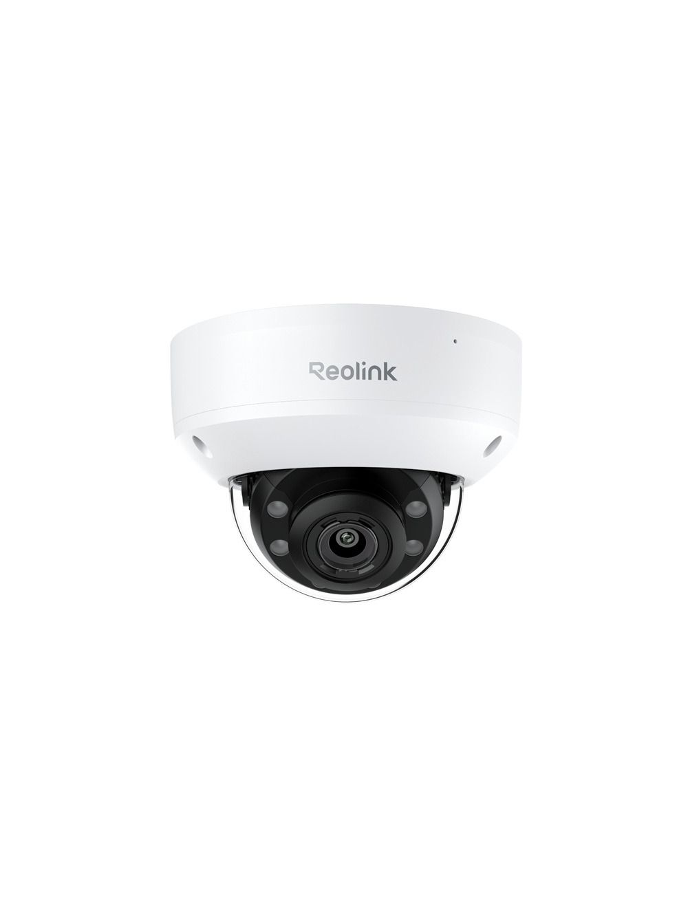 Witte Reolink 8MP PoE domecamera met zwarte lensbehuizing en robuust design voor buitenbeveiliging.