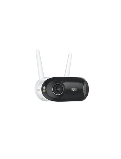 Witte Reolink W740 dual-lens beveiligingscamera met twee antennes en zwarte lensbehuizing voor buiten.