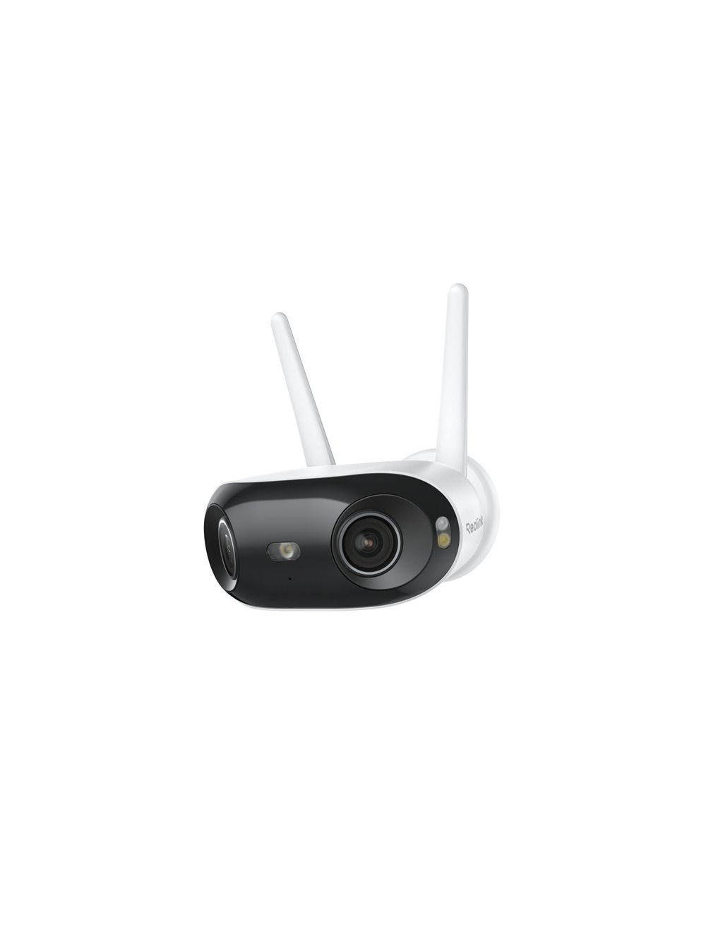 Witte Reolink W740 dual-lens bullet camera met zwarte lensbehuizing, twee wifi-antennes en ingebouwde spotlights.