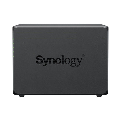 Zwarte Synology DiskStation DS425+ 4-bay NAS met strak design en statuslampjes aan de zijkant.