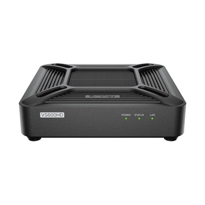 Compacte zwarte Synology VS600HD bewakingsclient met statuslampjes en ventilatieontwerp voor Surveillance Station.