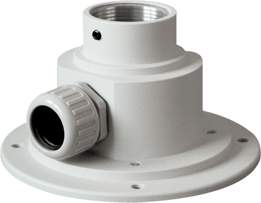 Grijze Vivotek AM-114 ronde montageadapter voor dome camera's met een diameter van 160mm en kabeldoorvoer.