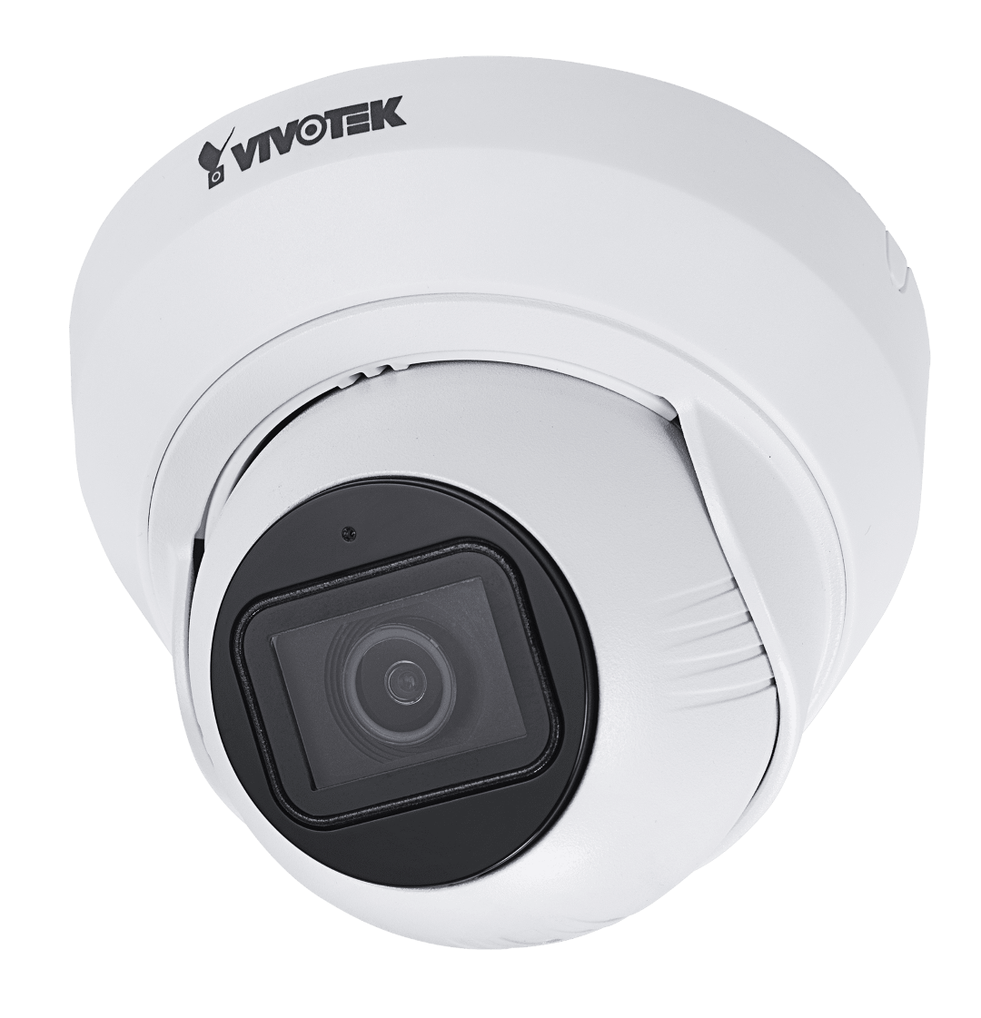 Witte Vivotek IT9389-HVW-V3 5MP outdoor turret camera met zwarte lensmodule en compact design.